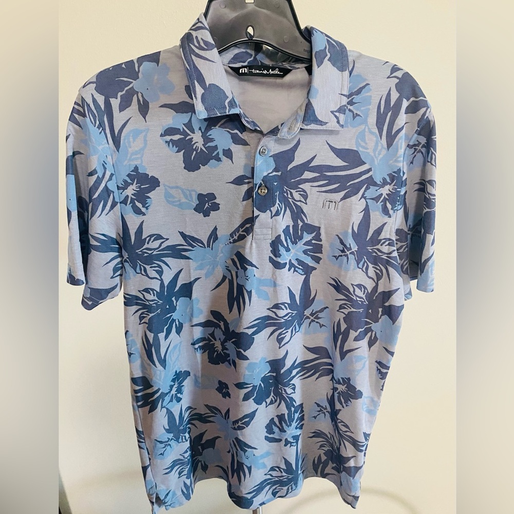 Travis Mathew Blue and Gray Floral Polo Shirt